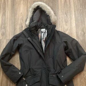 Black Parka with Faux Fur Trim